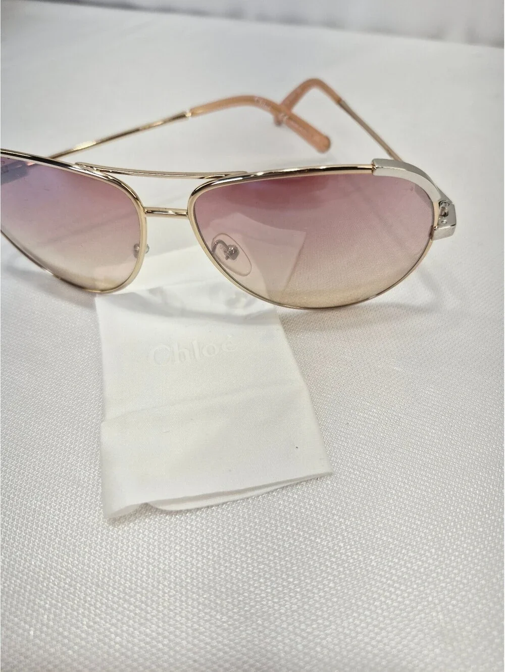Chloe Eria Light Gold Aviator Women's Sunglasses NEW FLAWED